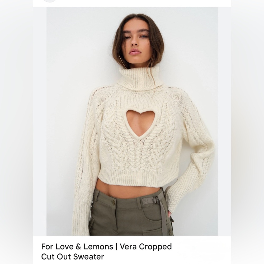 For Love And Lemons Cream Heart Cutout Turtleneck Sweater